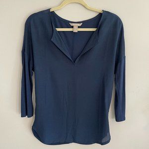 Banana Republic Navy Blue Long Sleeve Split Neck Top XS